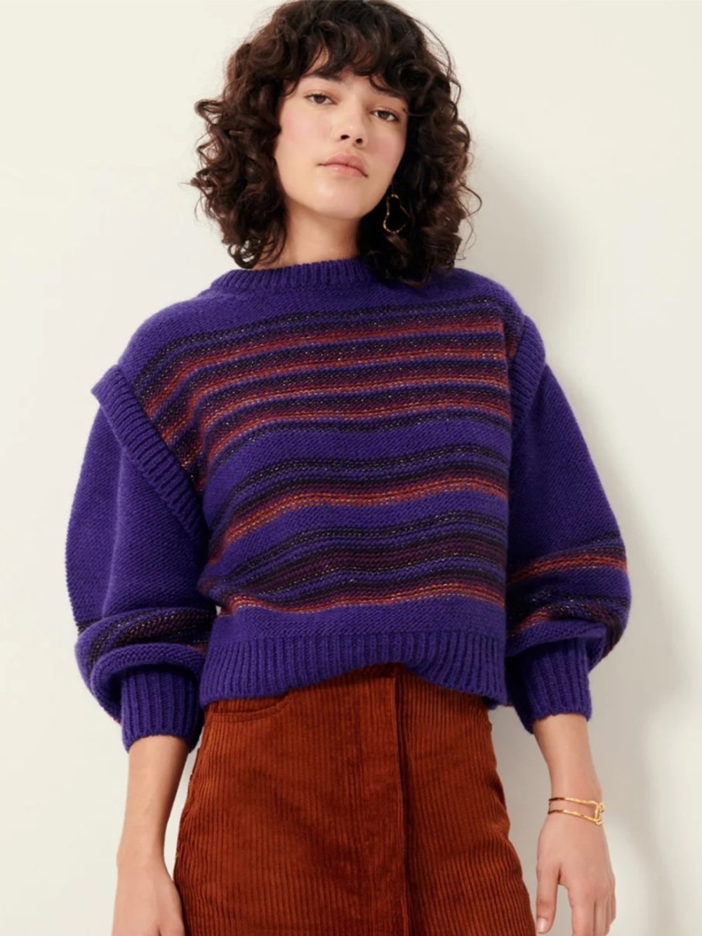 Sessun Women's Purple Crewneck Striped Knit Sweater